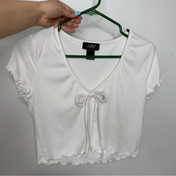 Just Polly New York Front Tie Trendy White Shirt Size medium - Picture 6 of 6